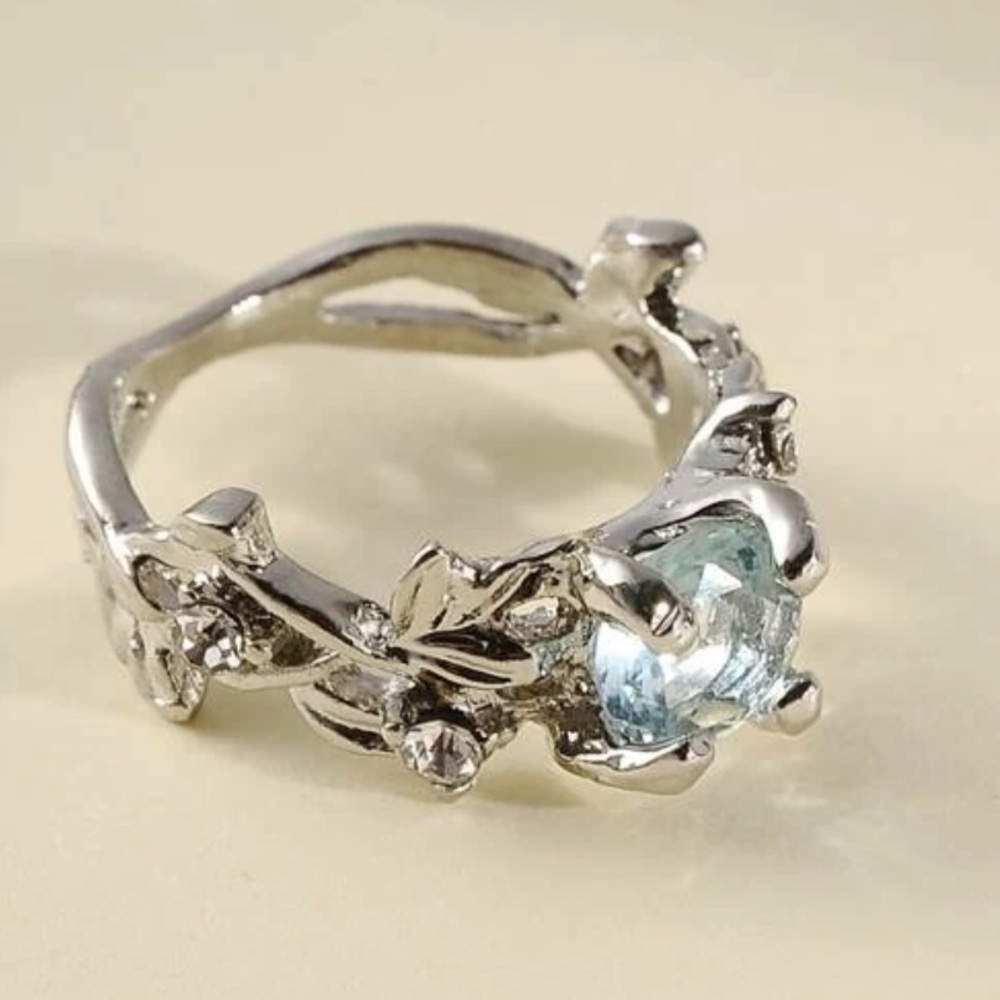 Fairytale Woodland stream aqua Stone silver ring